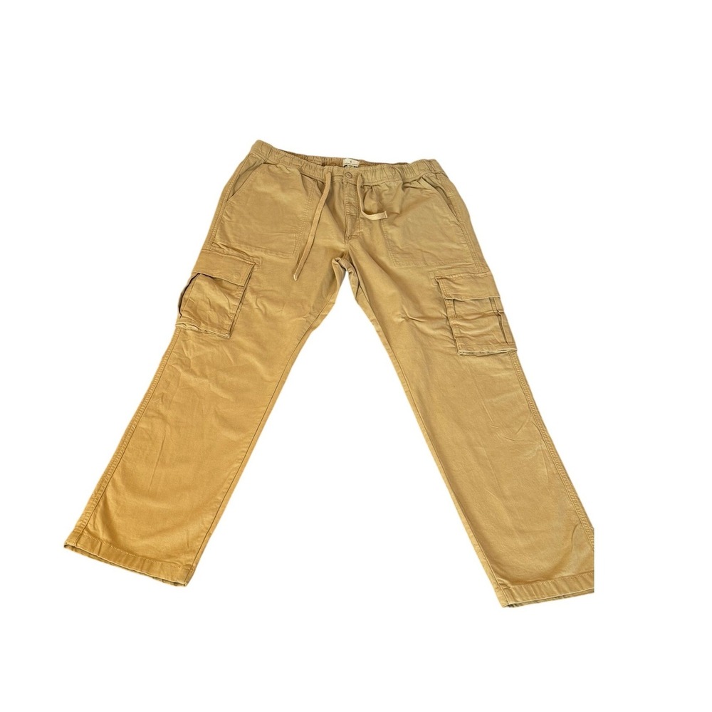 Mutual Weave Mens Tan Cargo Pants Elastic Drawstring Waist Khaki Utility 3XL